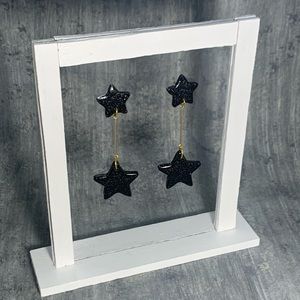 Black Sparkly Handcrafted Clay Star Earrings